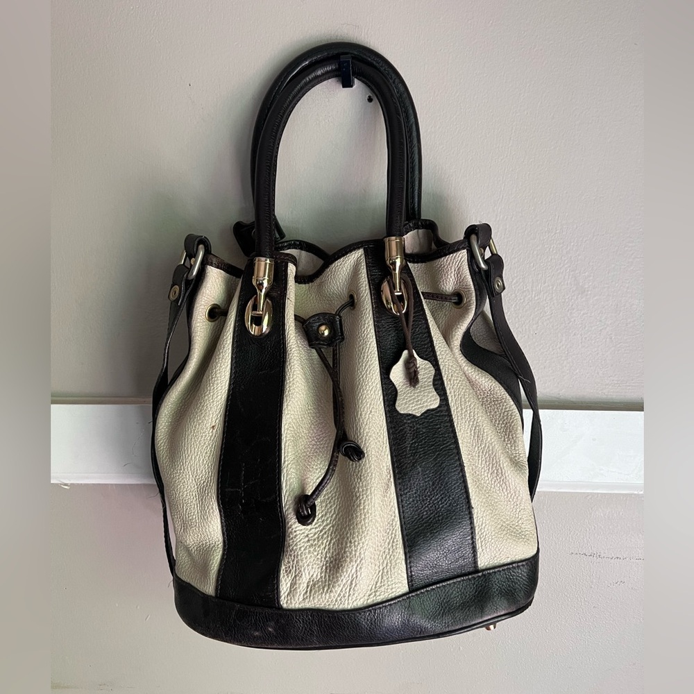 Valentina Black and White Striped Shoulder Bag